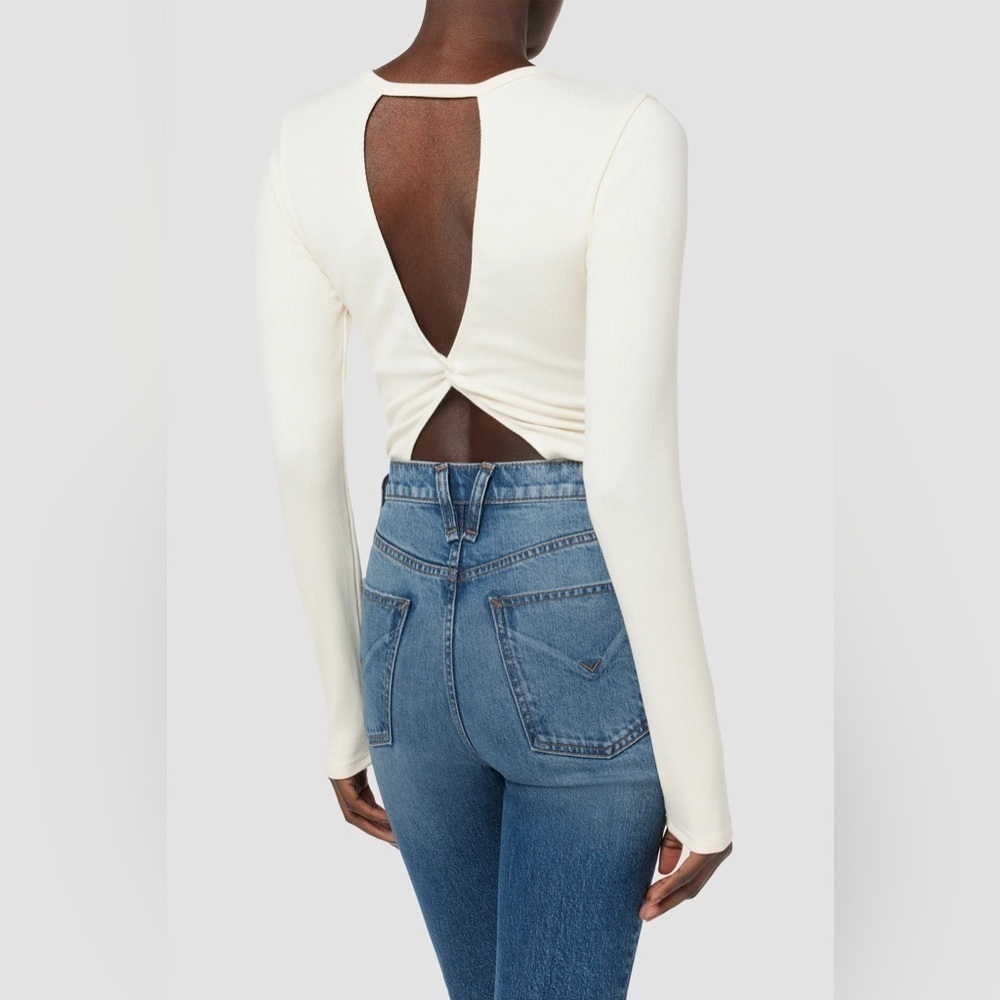 Hudson Jeans Knot Back Long Sleeve Bodysuit in Ecru